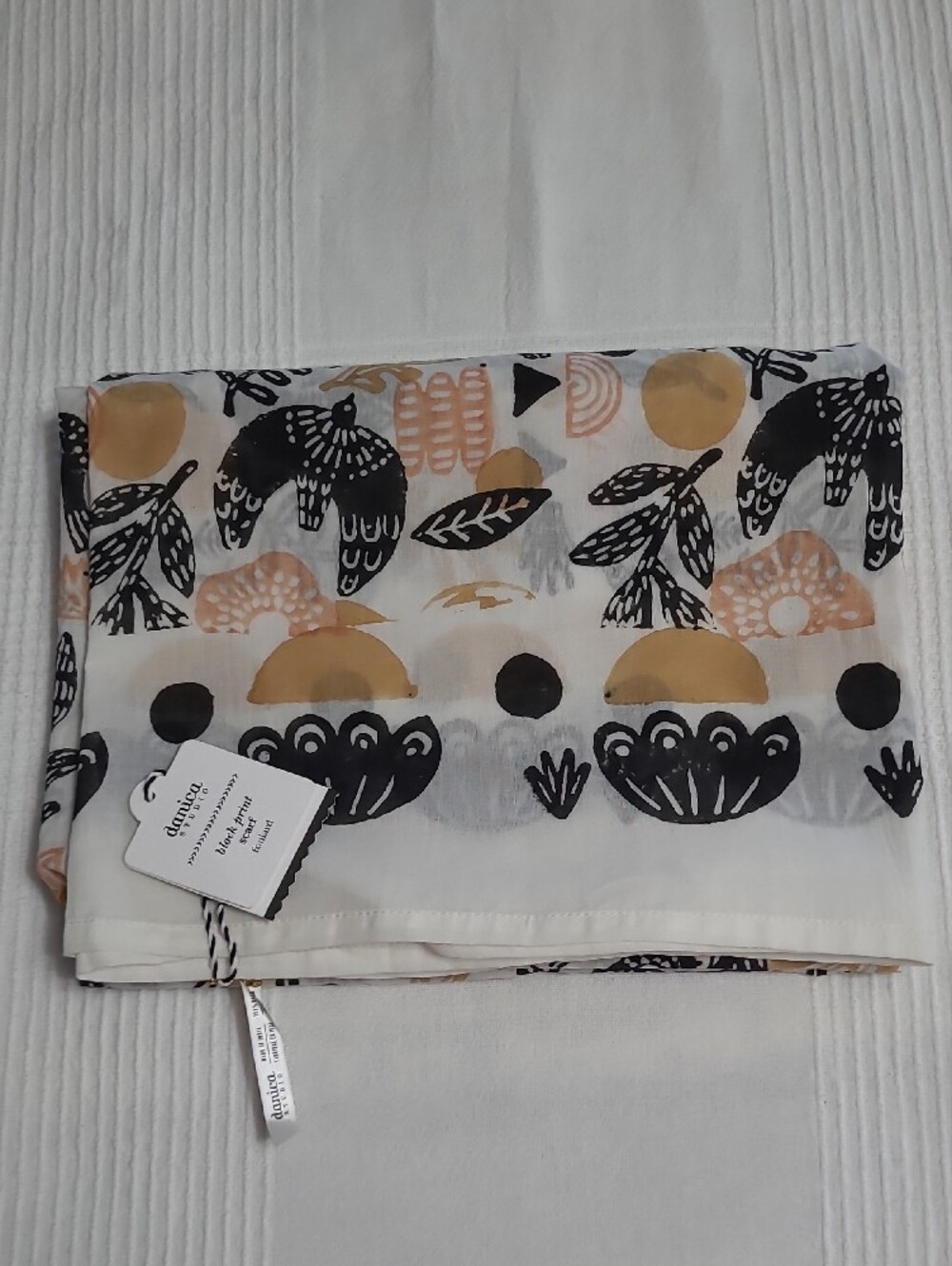 100% Cotton Scarf, Cream, Black & Tan Print by Danica Studio 43" × 71" NWT
